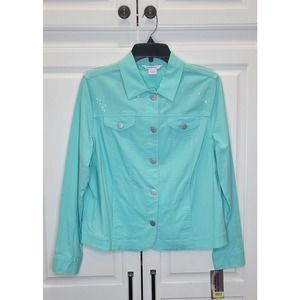 NWT Allison Daley Mint Green Light Denim Jacket Size 10